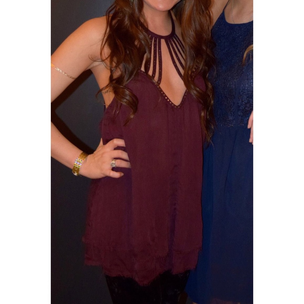 Maroon Pins & Needles cage halter top